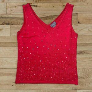 Vintage Sigred Olsen coral pink / red silk beaded sleeveless top ❣️